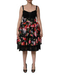 Dolce & Gabbana Black Sleeveless Bustier Floral Print Tiered Dress