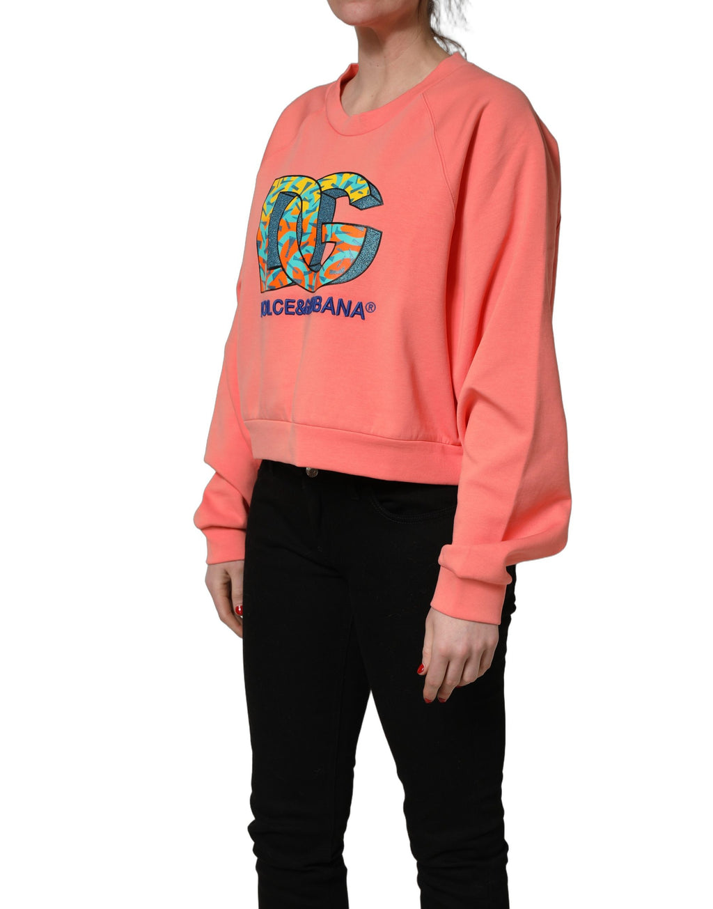 Dolce & Gabbana Pink Graphic Crew Neck Cropped Sweatshirt Sweater