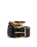Dolce & Gabbana Black Calf Leather Gold Metal Buckle Men Belt