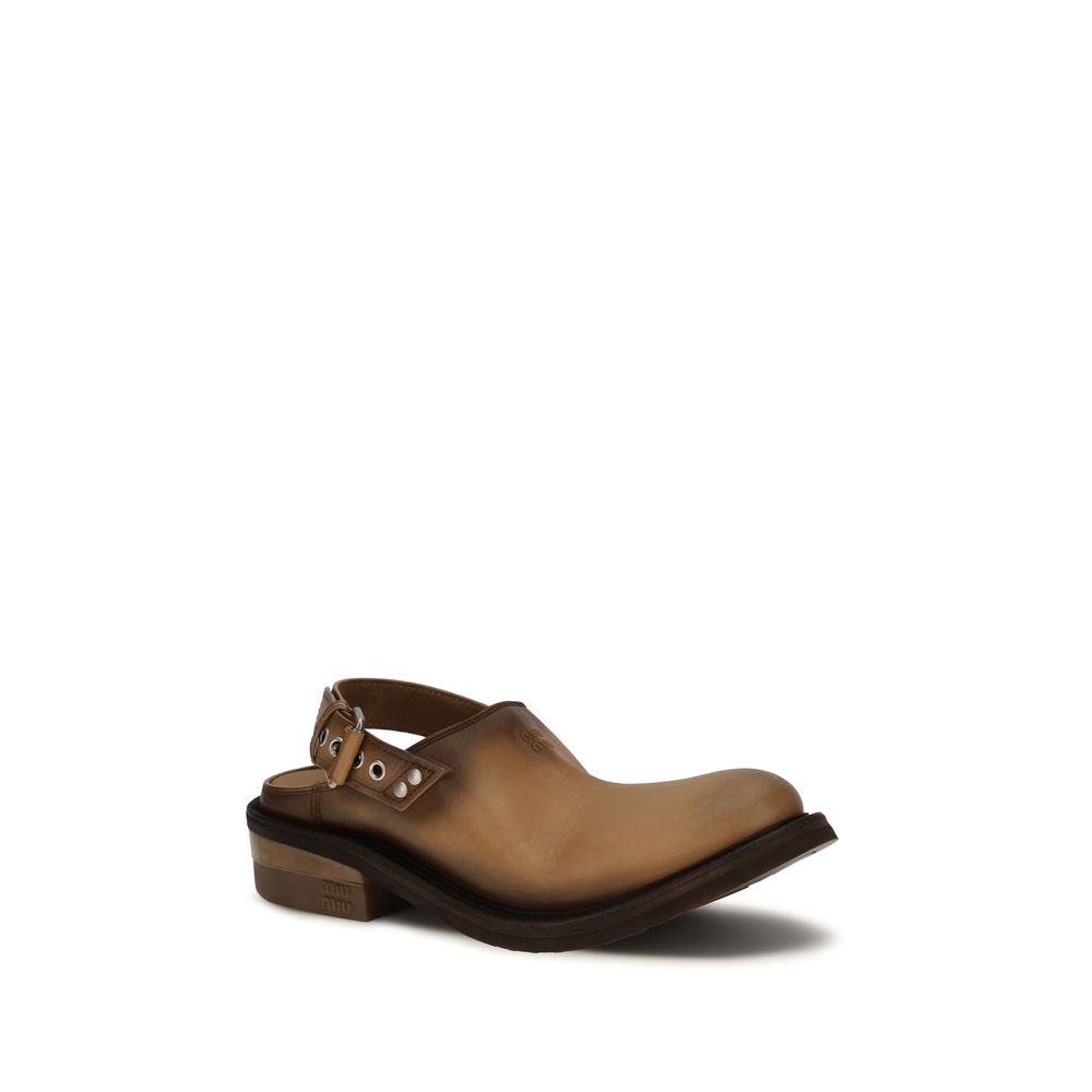 Miu Miu Brown Calf Leather Bos Taurus Mules