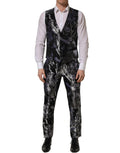 Dolce & Gabbana Dark Gray Jacquard Slim Fit Formal 3 Piece Suit