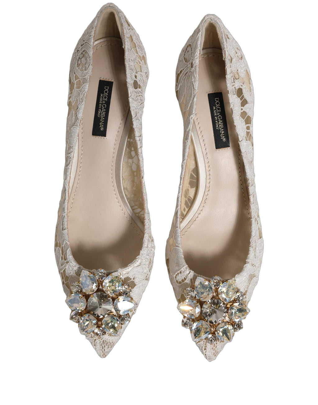 Dolce & Gabbana White Taormina Lace Crystal Pumps Shoes