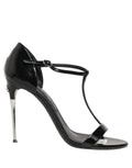 Dolce & Gabbana Black Leather T-strap Heels Sandals Shoes