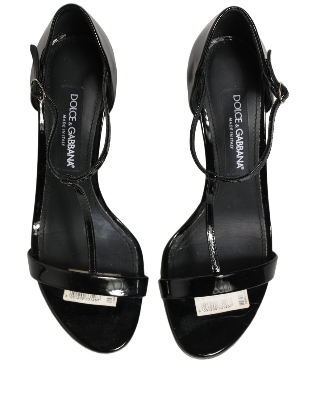Dolce & Gabbana Black Leather T-strap Heels Sandals Shoes