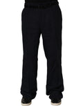 Dolce & Gabbana Black Linen Straight Leg Dress Trouser Pants