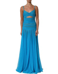 Dolce & Gabbana Blue Nylon Pleated Chiffon CutOut Gown Dress