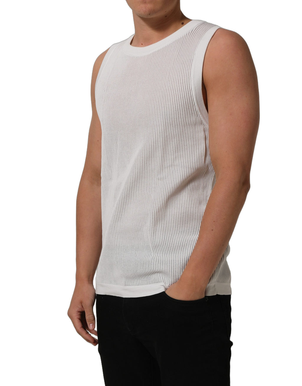 Dolce & Gabbana White Silk Crew Neck Sleeveless tank T-shirt