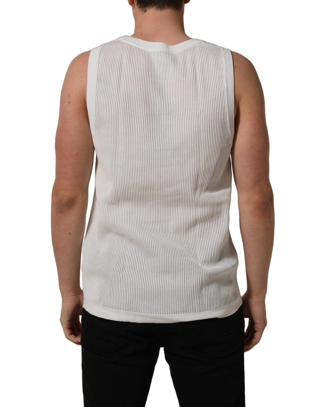 Dolce & Gabbana White Silk Crew Neck Sleeveless tank T-shirt