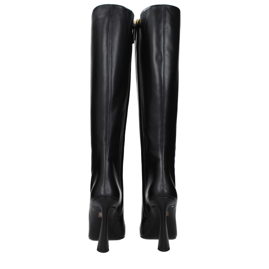 Versace Black Leather High Heel Boots