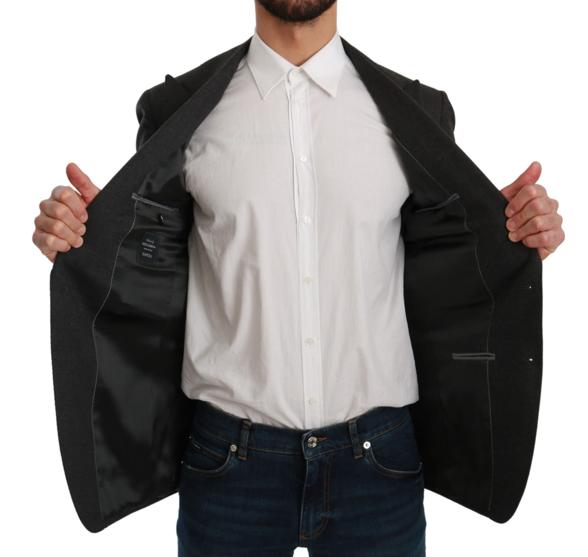 Dolce & Gabbana Gray NAPOLI Slim Fit Jacket Wool Blazer