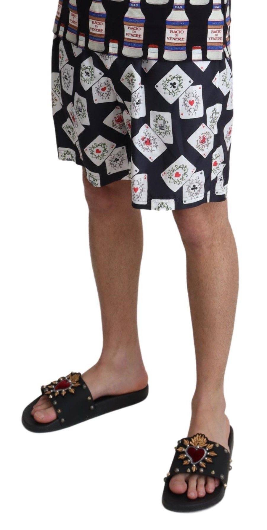 Dolce & Gabbana Black Card Deck Print Beachwear Swimshorts
