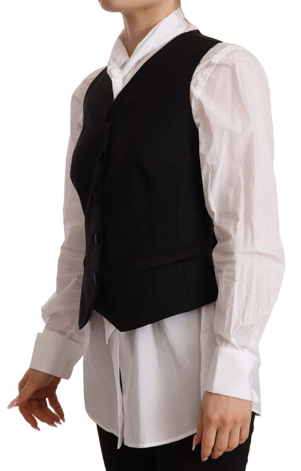 Dolce & Gabbana Black Button Down Sleeveless Vest Viscose Top