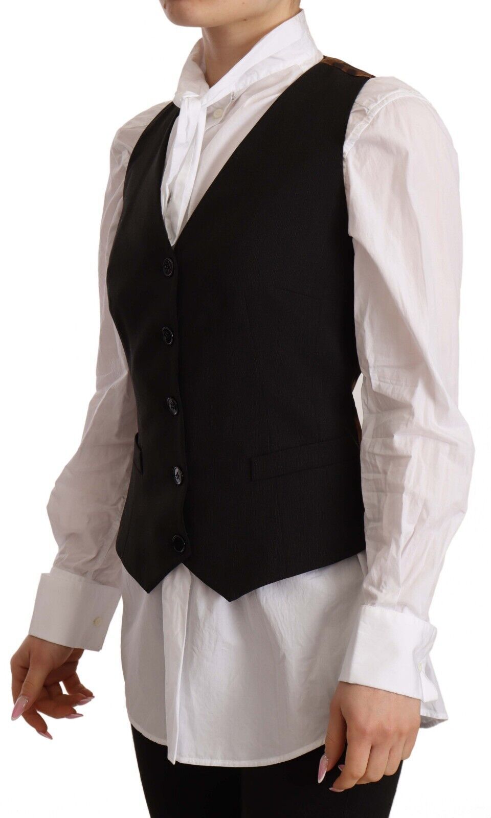 Dolce & Gabbana Black Button Down Sleeveless Vest Polyester Top