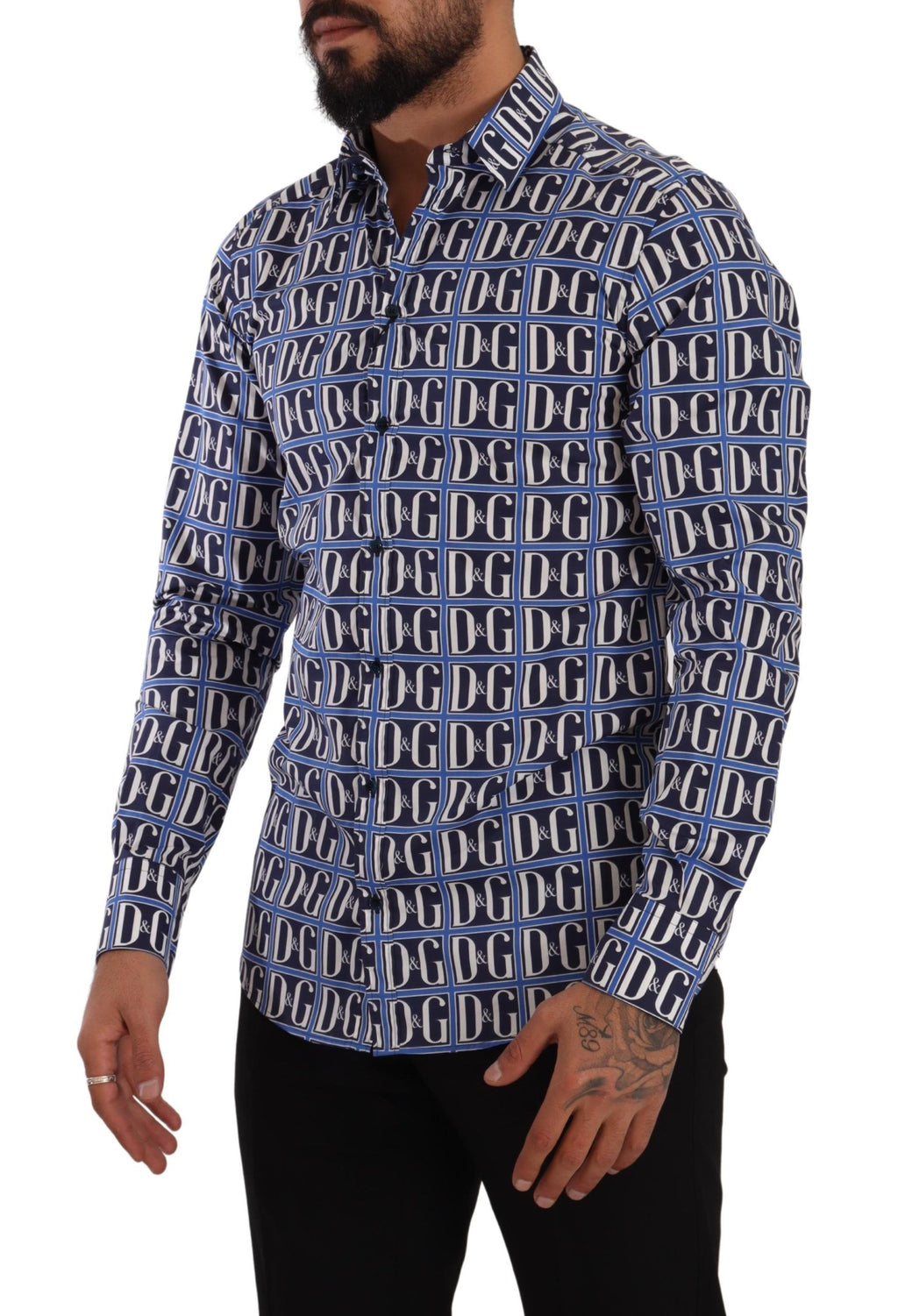 Dolce & Gabbana Blue Logo Mania Slim Fit Cotton Shirt
