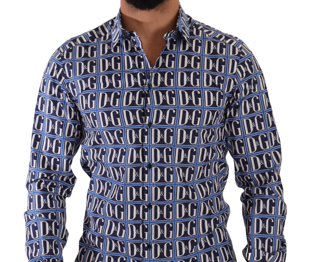 Dolce & Gabbana Blue Logo Mania Slim Fit Cotton Shirt