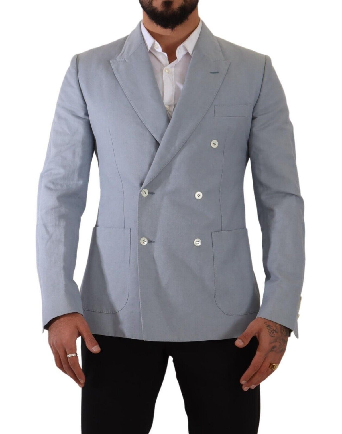 Dolce & Gabbana Blue Cotton Linen Slim Fit Jacket Coat Blazer