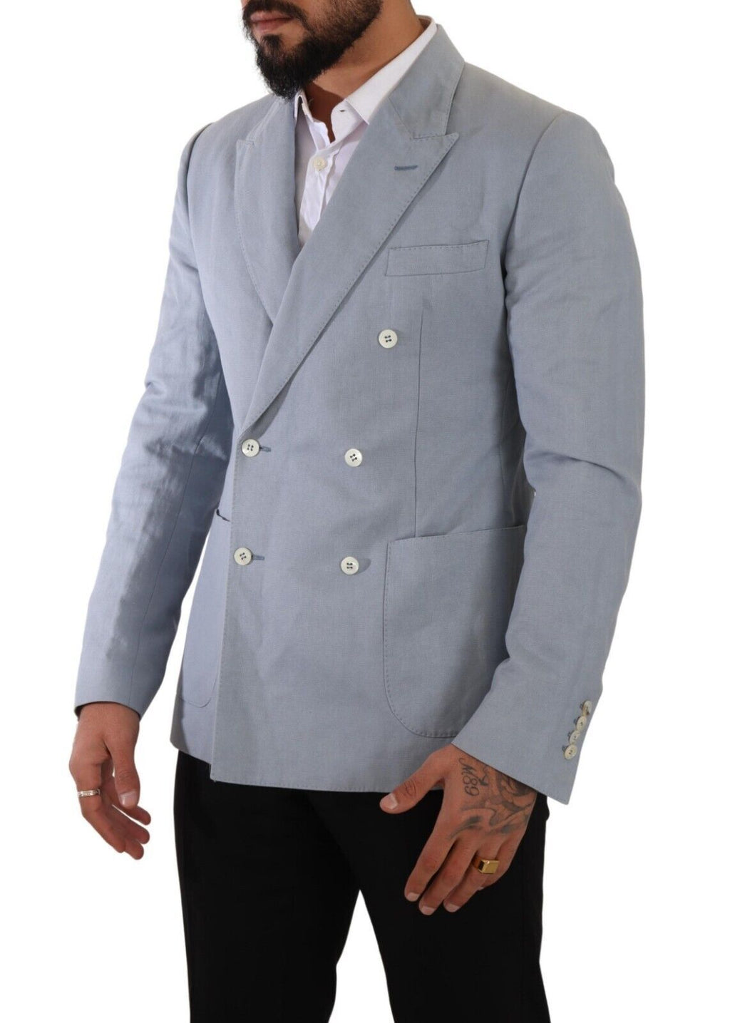 Dolce & Gabbana Blue Cotton Linen Slim Fit Jacket Coat Blazer