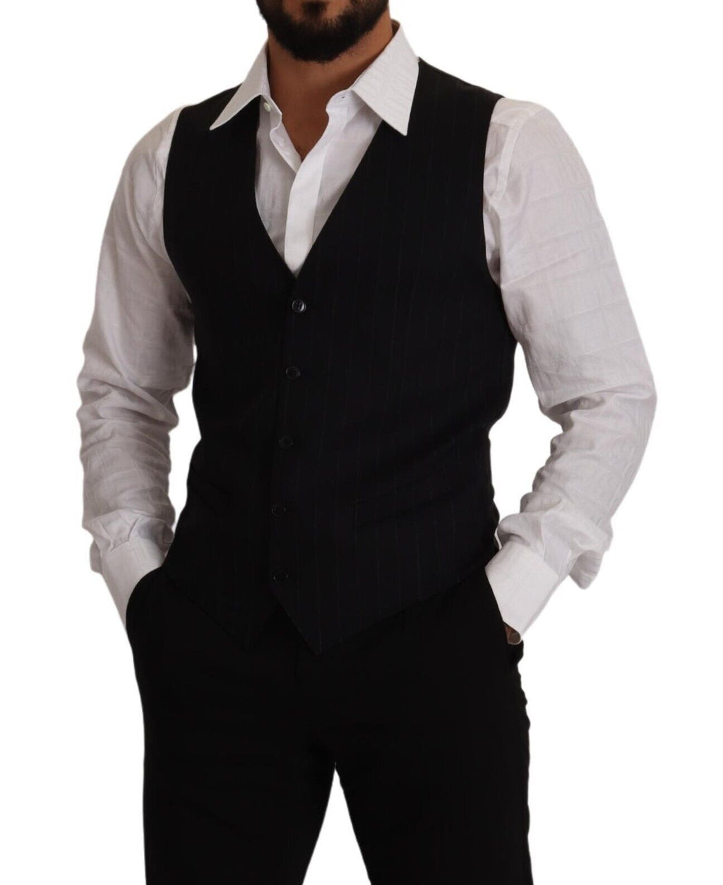 Dolce & Gabbana Blue Striped Wool Stretch Waistcoat Vest