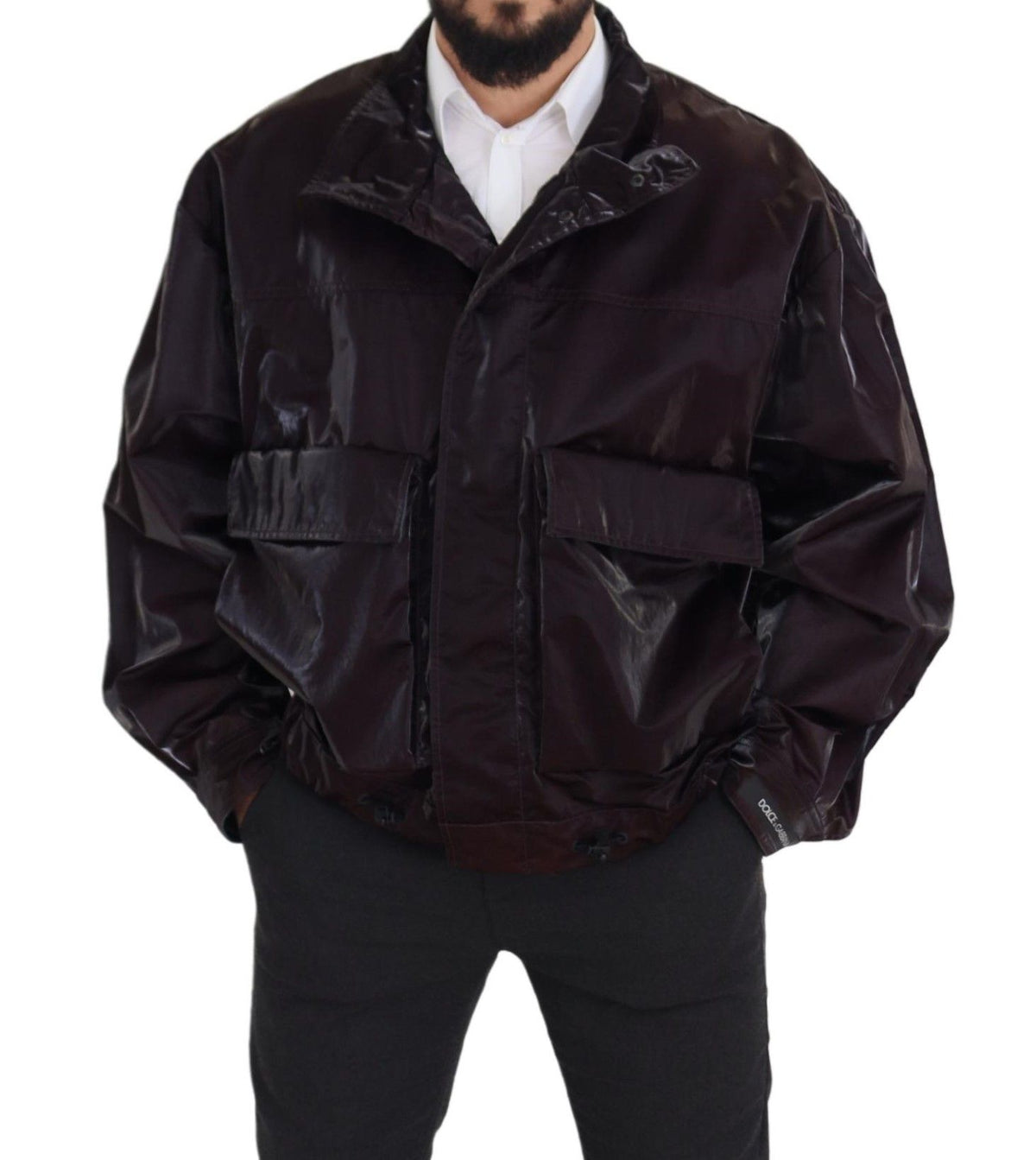 Dolce & Gabbana Bordeaux Nylon Collared Men Coat Jacket
