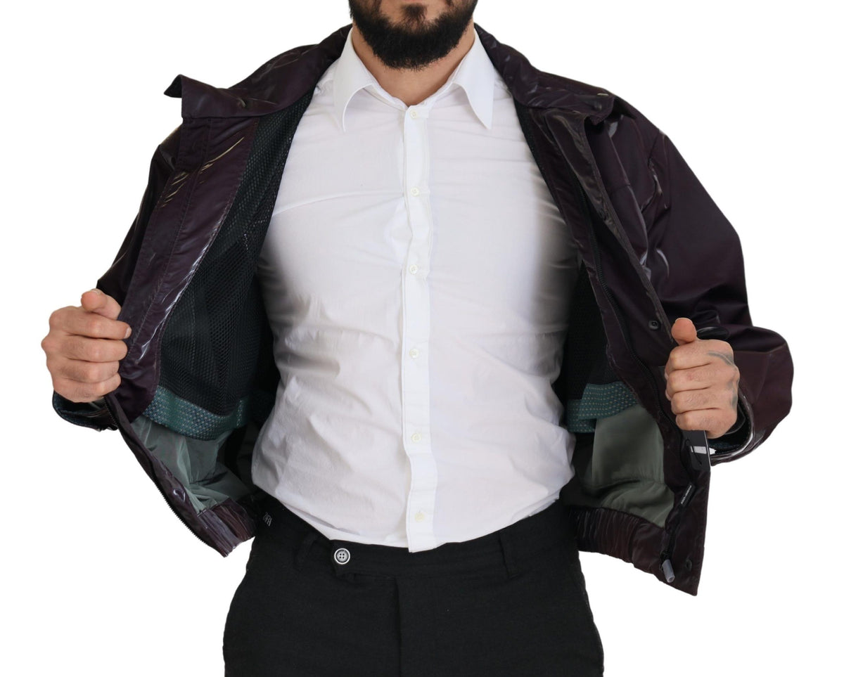 Dolce & Gabbana Purple Nylon Collared Biker Coat Jacket