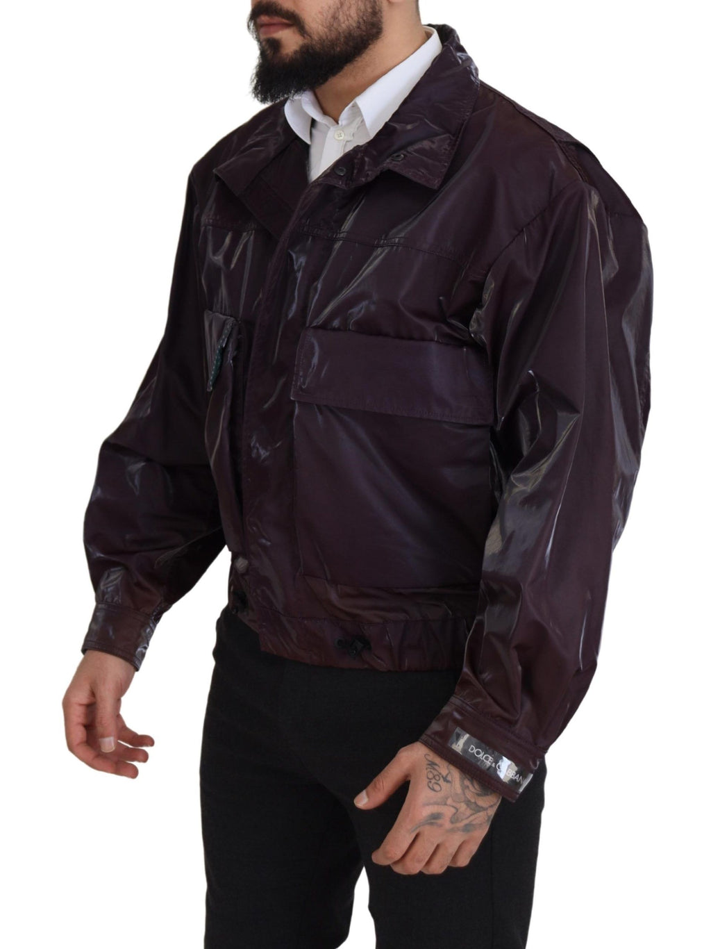 Dolce & Gabbana Purple Nylon Collared Biker Coat Jacket