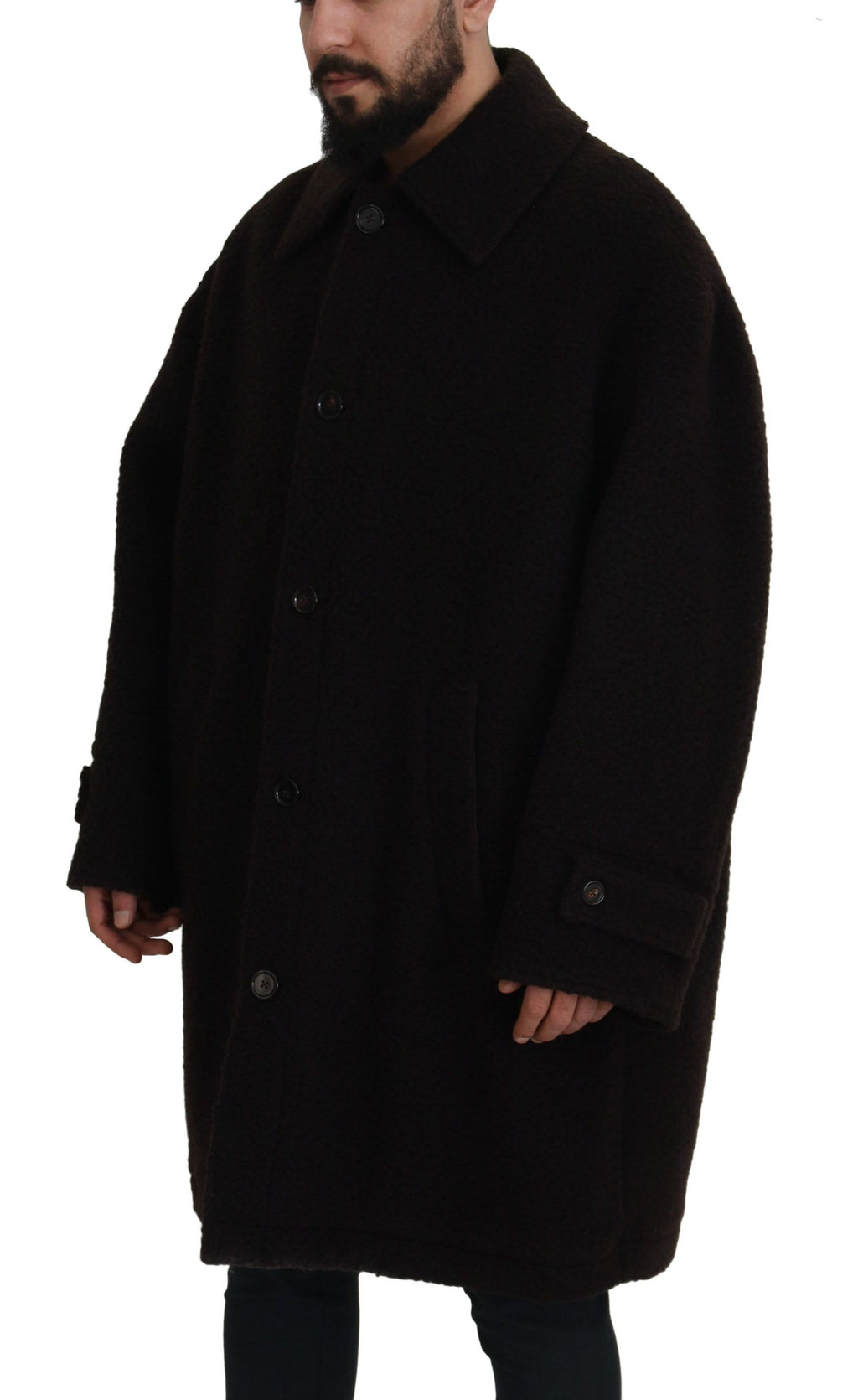 Dolce & Gabbana Black Alpaca Button Down Trench Coat Jacket