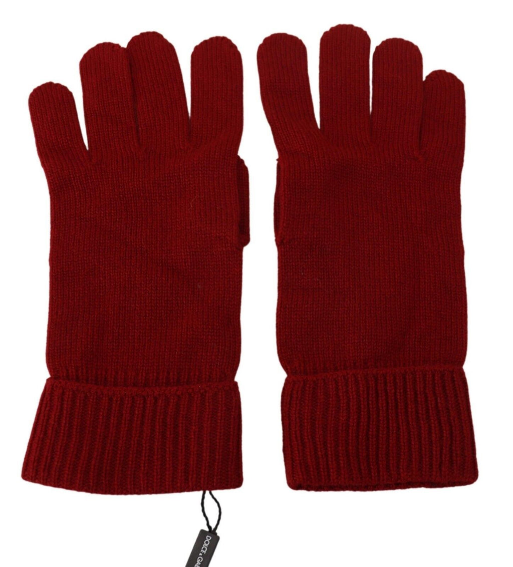 Dolce & Gabbana Red 100% Cashmere Knit Hands Mitten Mens Gloves