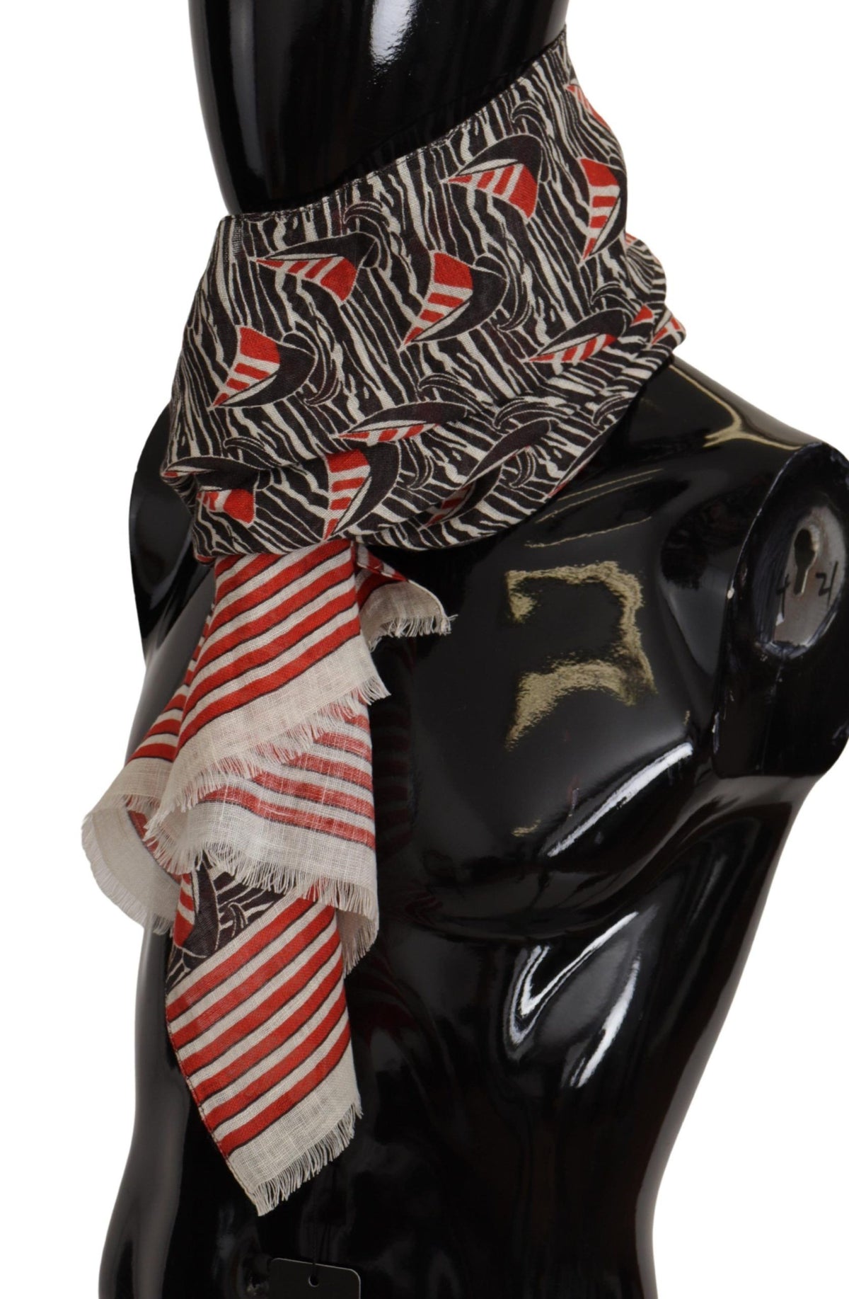 Dolce & Gabbana Black Red Linen Sailboat Stripe Print Shawl Scarf
