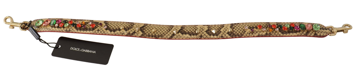 Dolce & Gabbana Beige Exotic Leather Crystals Shoulder Strap