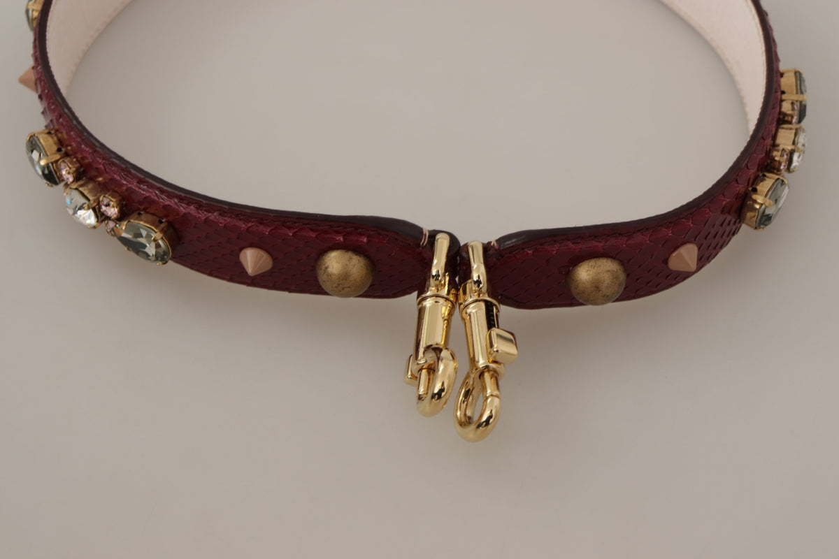 Dolce & Gabbana Bordeaux Leather Crystals Bag Shoulder Strap