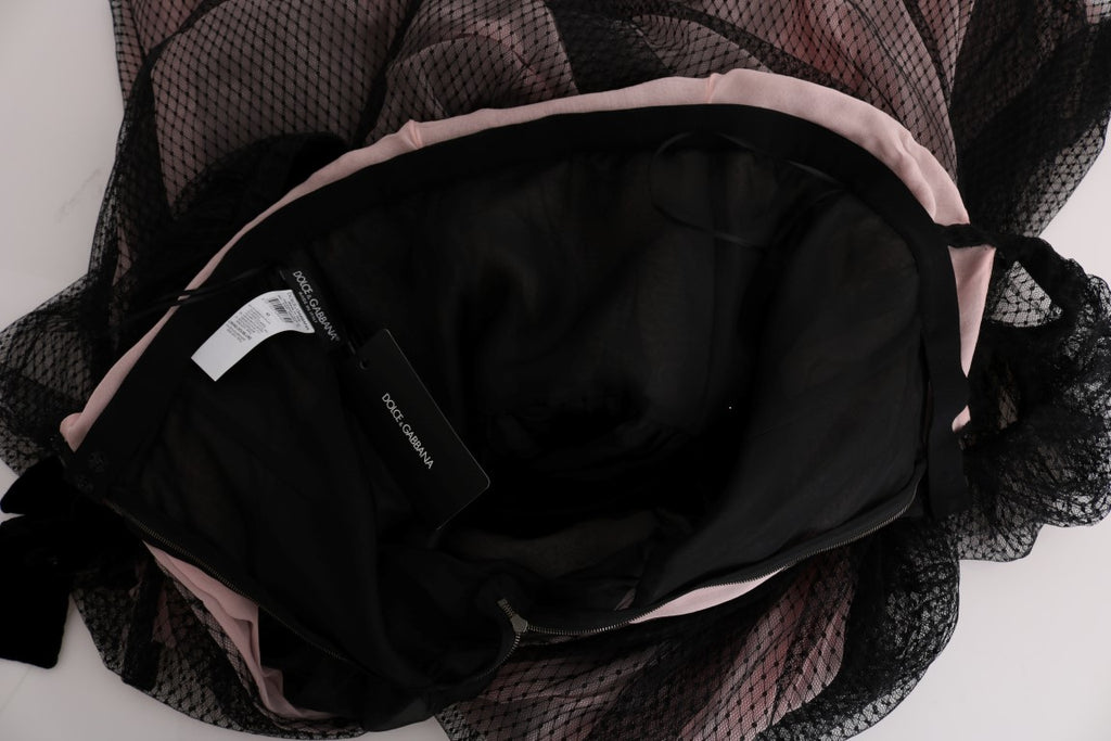Dolce & Gabbana Black Pink Silk Long Shift Dress