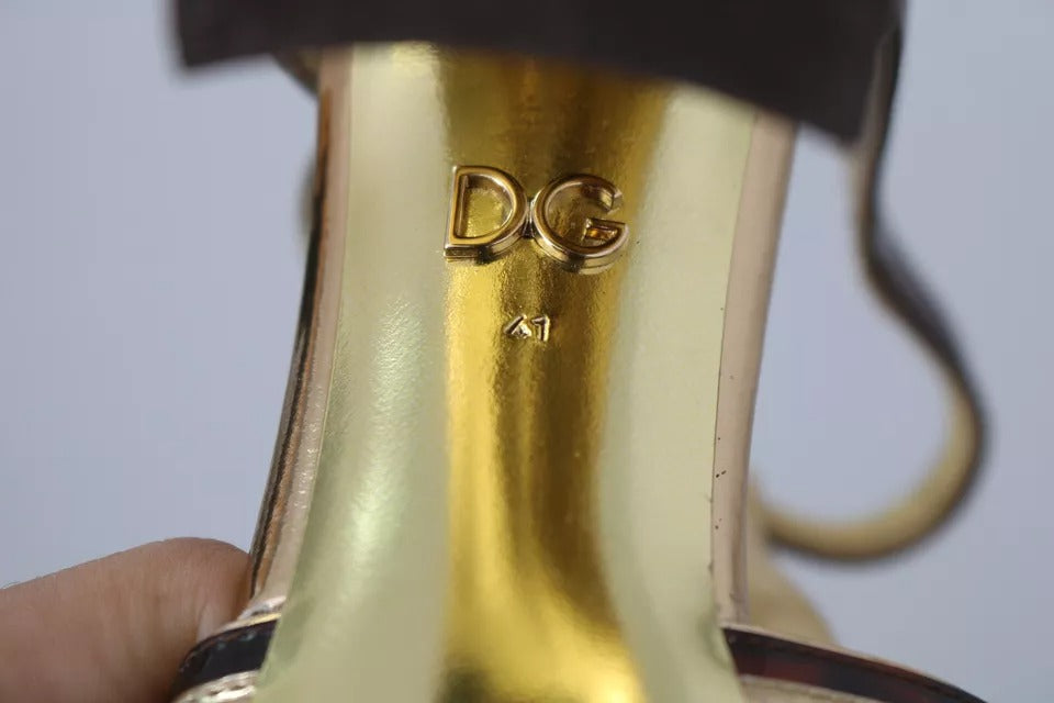 Dolce & Gabbana Gold Leopard T-strap Pumps Sandals Shoes