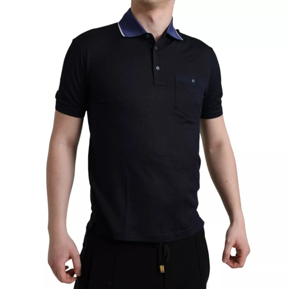 Dolce & Gabbana Polo Navy Blue Collared Silk Men T-shirt