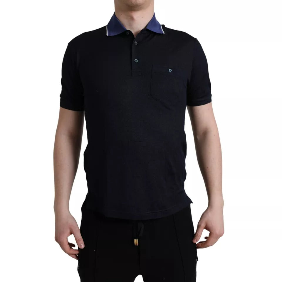 Dolce & Gabbana Polo Navy Blue Collared Silk Men T-shirt