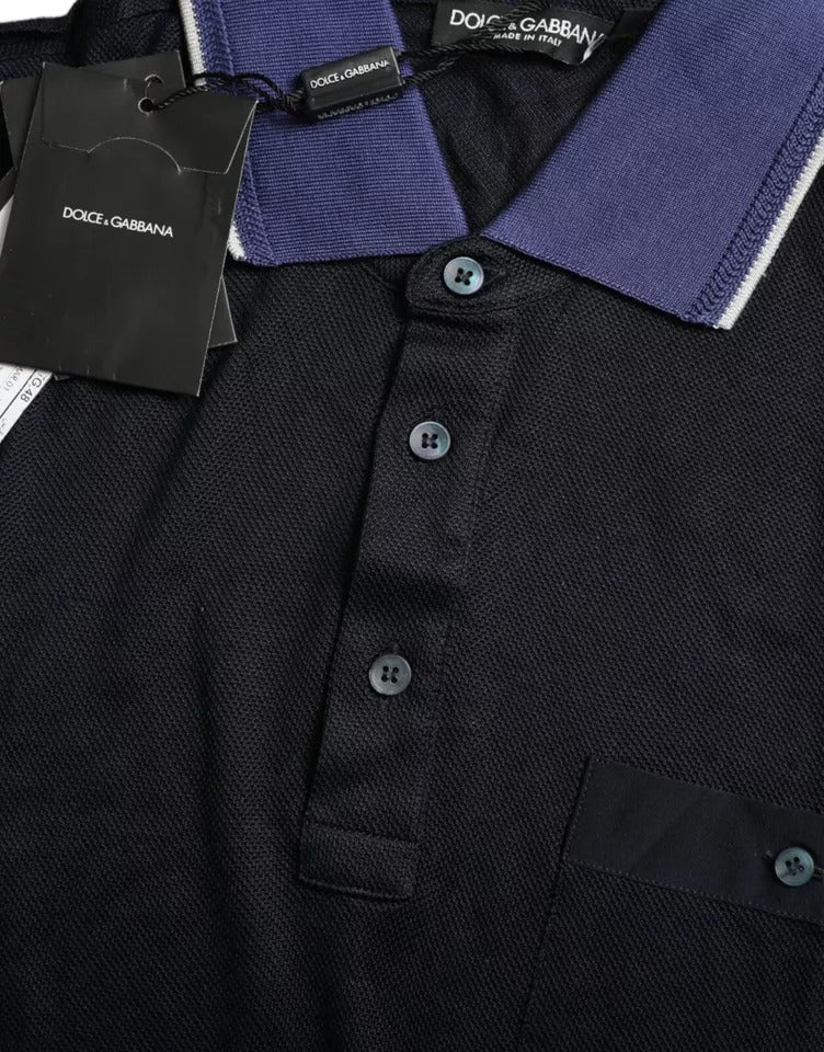 Dolce & Gabbana Polo Navy Blue Collared Silk Men T-shirt