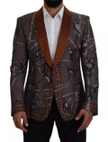 Dolce & Gabbana Bronze Monkey Print Silk Slim Jacket Blazer