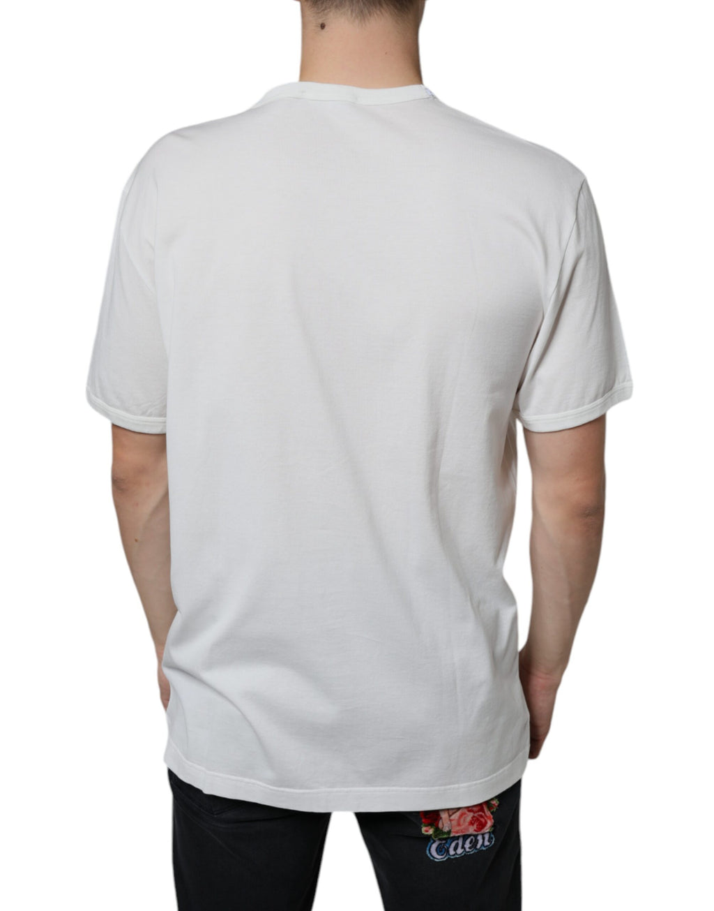 Dolce & Gabbana White Logo Embossed Cotton Crewneck T-shirt