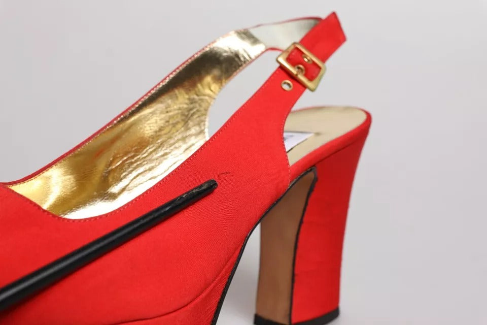 Dolce & Gabbana Red Platform Slingback Heels Sandals Shoes
