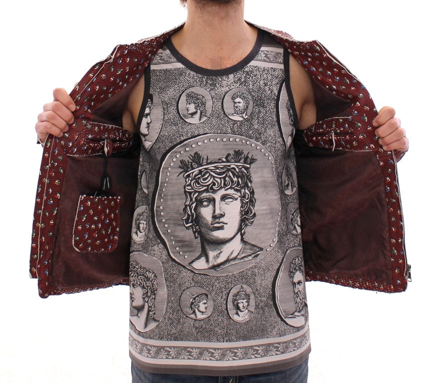 Dolce & Gabbana Bordeaux Leather Boxer Print Jacket Coat