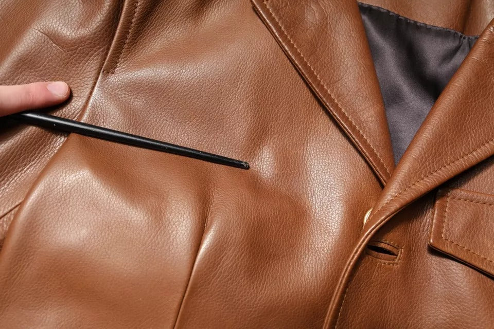 Dolce & Gabbana Brown Calfskin Leather Button Down Jacket