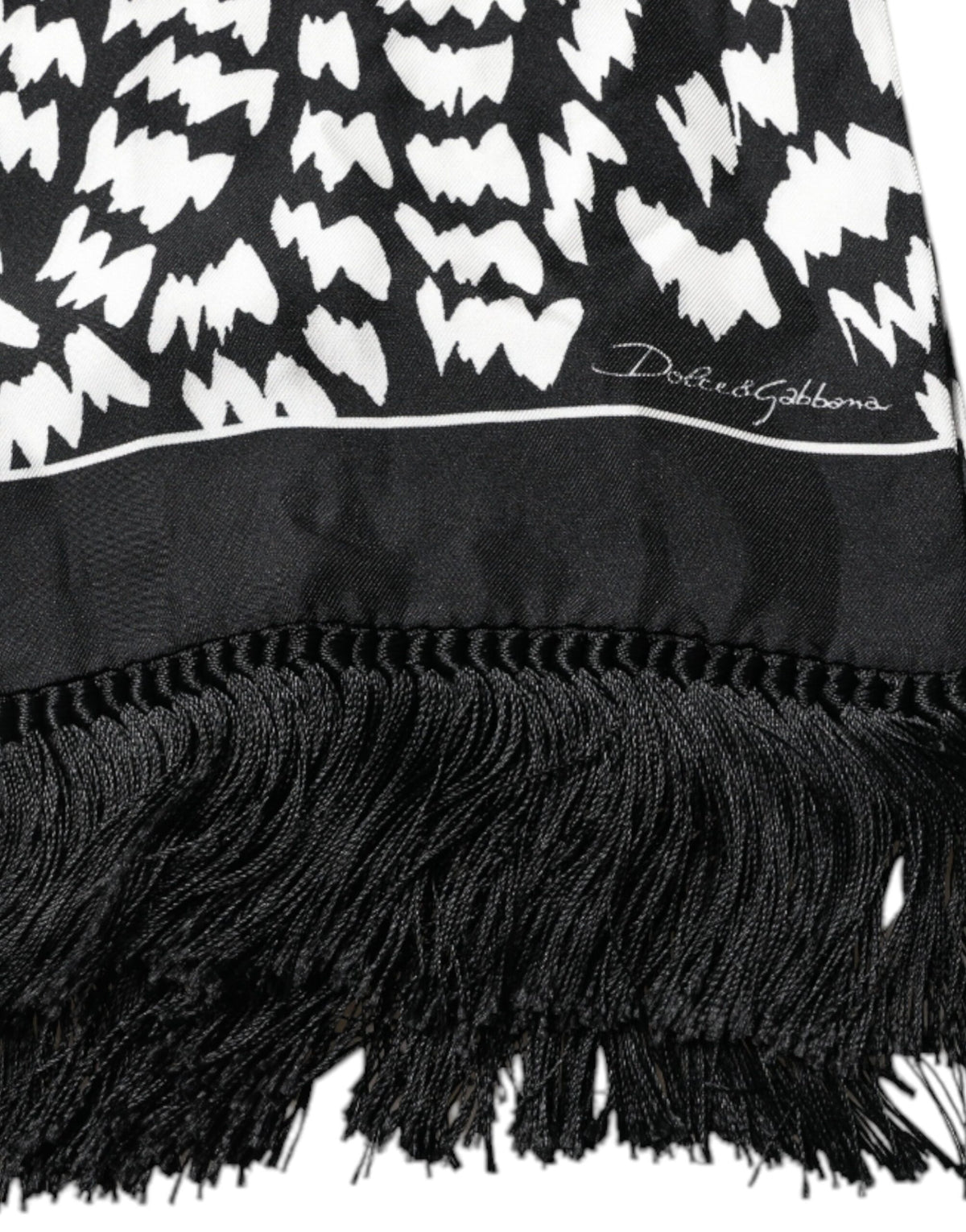 Dolce & Gabbana Black White Patterned Fringes Shawl Scarf