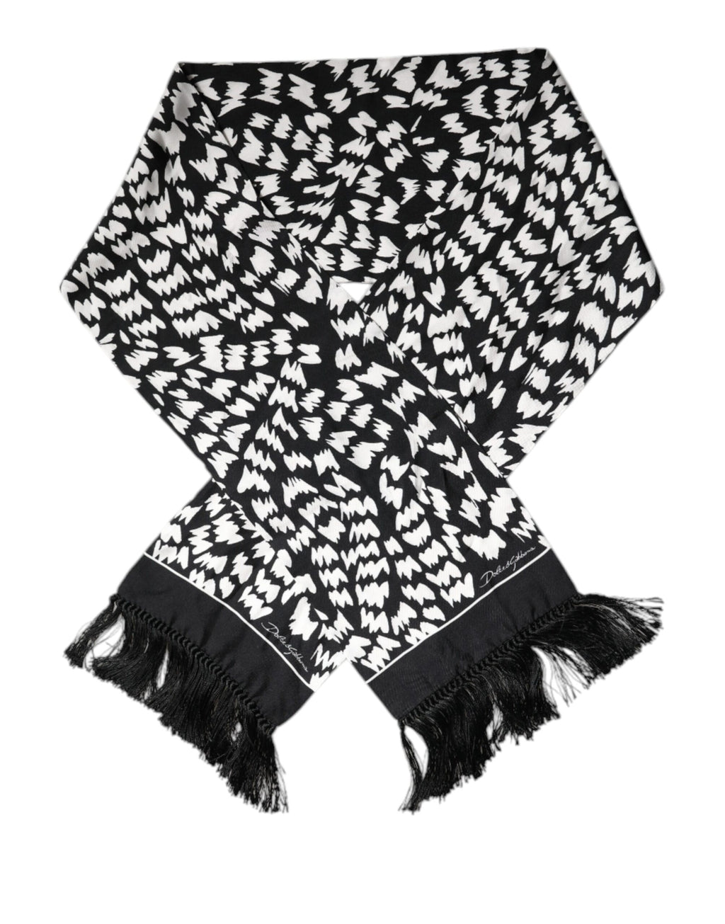 Dolce & Gabbana Black White Patterned Fringes Shawl Scarf