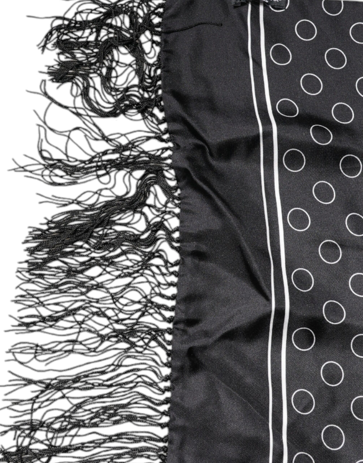 Dolce & Gabbana Black Circles Silk Fringes Shawl Wrap Scarf