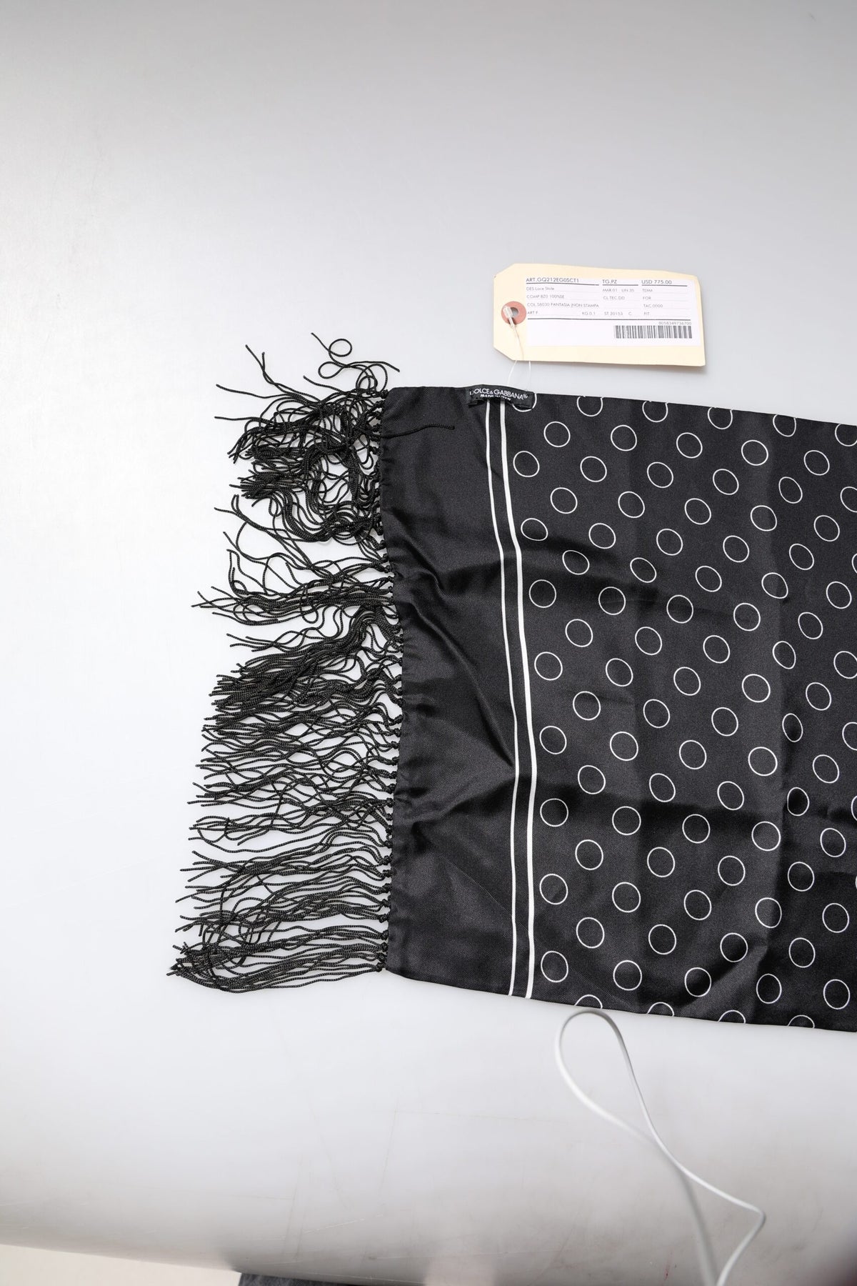 Dolce & Gabbana Black Circles Silk Fringes Shawl Wrap Scarf