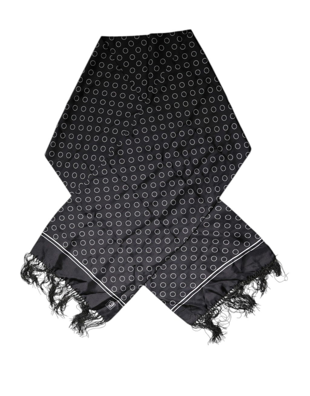 Dolce & Gabbana Black Circles Silk Fringes Shawl Wrap Scarf