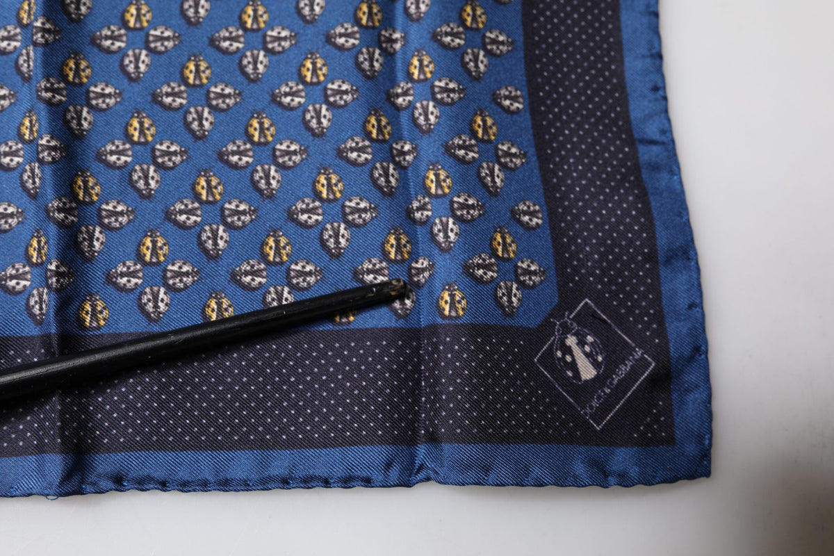 Dolce & Gabbana Blue Lady Bug Silk Square Handkerchief Scarf