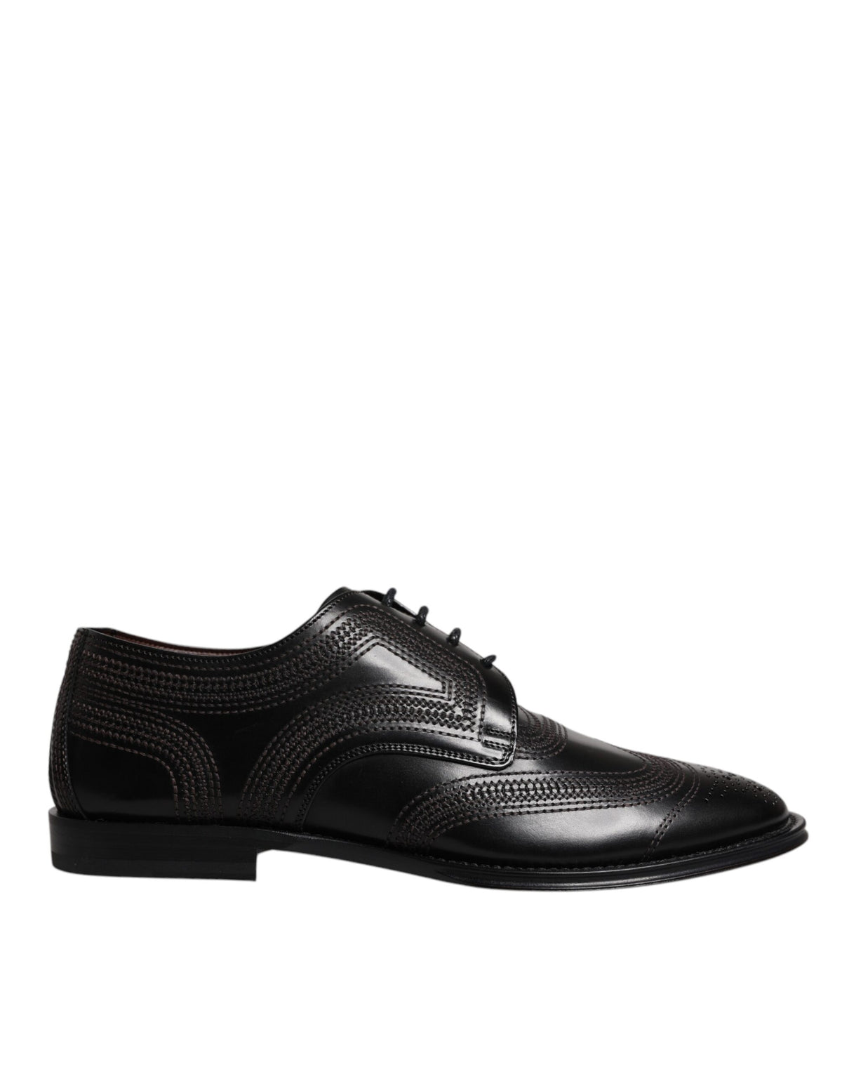 Dolce & Gabbana Black Embroidered Classic Leather Derby Dress Shoes
