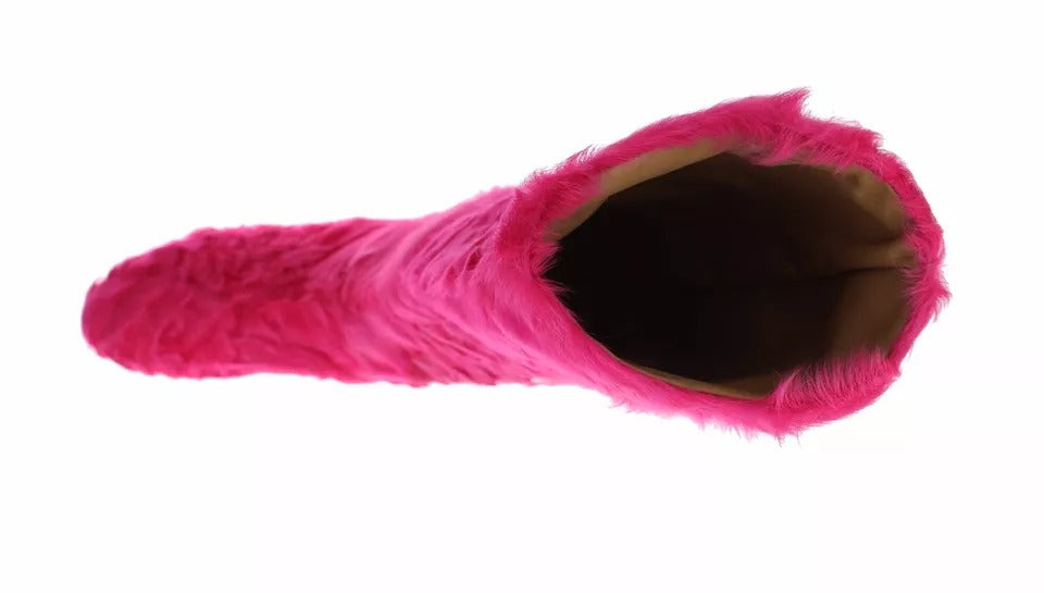 Dolce & Gabbana Pink Lamb Fur Leather Flat Boots Shoes