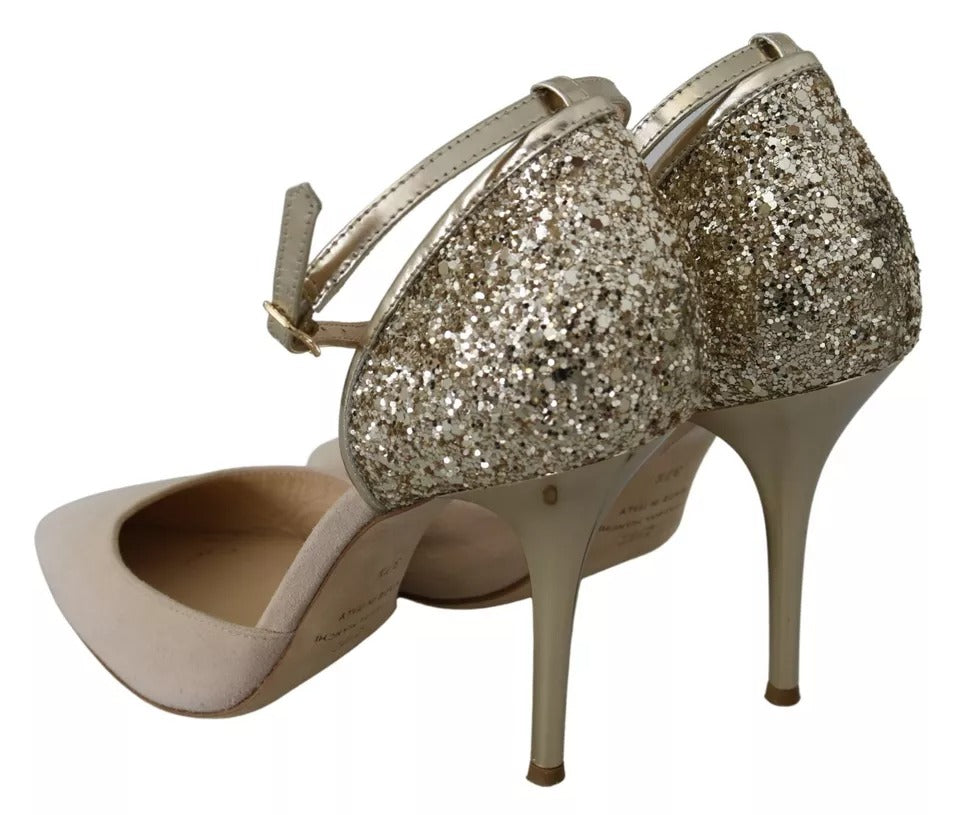 Elisabetta Franchi Beige Linen Ankle Strap High Heels Shoes