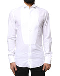 Dolce & Gabbana White GOLD Cotton Poplin Bib Formal Men Dress Shirt